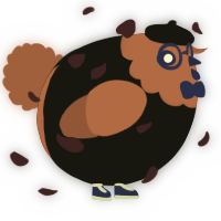 A black and russet chicken with a head pattern