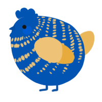 A ultramarine and honey chicken with a bar pattern