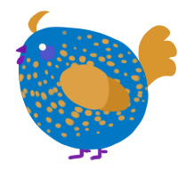 A sapphire and orange chicken with a speckle pattern