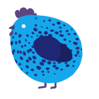 A sky and navy chicken with a speckle pattern