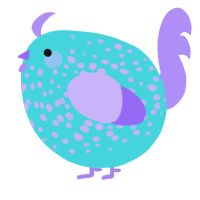 A aqua and lilac chicken with a speckle pattern
