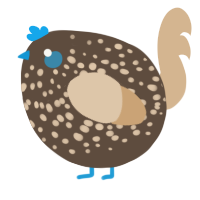 A bark and beige chicken with a speckle pattern
