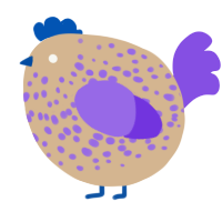 A beige and blurple chicken with a speckle pattern