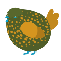 A olive and ochre chicken with a speckle pattern