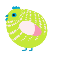 A lime and rose chicken with a bar pattern