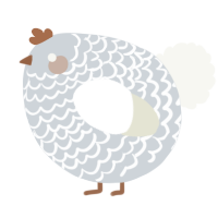 A mist and white chicken with a lace pattern