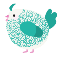 A white and turquoise chicken with a double-lace pattern