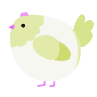 A white and lemon chicken with a head pattern