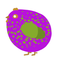 A amethyst and chartreuse chicken with a speckle pattern