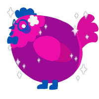A plum and fuchsia chicken with a head pattern