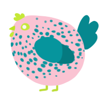 A rose and teal chicken with a speckle pattern