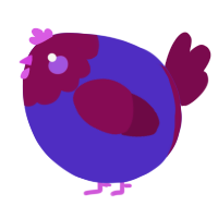 A indigo and wine chicken with a head pattern