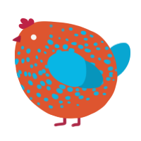 A vermilion and cerulean chicken with a speckle pattern
