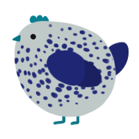 A silver and navy chicken with a speckle pattern