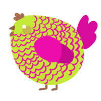 A lime and fuchsia chicken with a lace pattern
