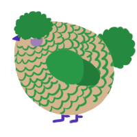A beige and viridian chicken with a lace pattern