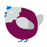 A wine and silver chicken with a head pattern