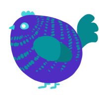 A indigo and teal chicken with a bar pattern