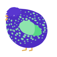 A indigo and spring chicken with a speckle pattern