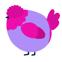 A lilac and fuchsia chicken with a head pattern