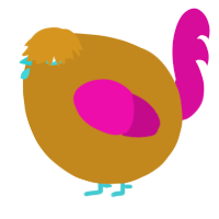 A ochre and fuchsia chicken