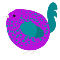 A amethyst and teal chicken with a speckle pattern