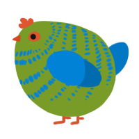 A chartreuse and sapphire chicken with a bar pattern