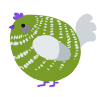 A chartreuse and mist chicken with a bar pattern