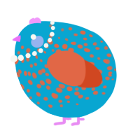 A cerulean and vermilion chicken with a speckle pattern