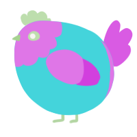 A aqua and orchid chicken with a head pattern