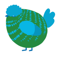 A viridian and cerulean chicken with a bar pattern