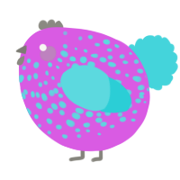 A orchid and aqua chicken with a speckle pattern