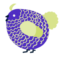 A indigo and lemon chicken with a lace pattern