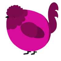 A fuchsia and wine chicken with a head pattern