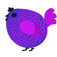 A indigo and amethyst chicken with a lace pattern