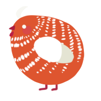 A vermilion and white chicken with a bar pattern