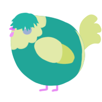 A turquoise and lemon chicken with a head pattern