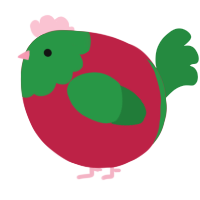 A crimson and viridian chicken with a head pattern