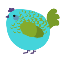 A aqua and chartreuse chicken with a half-lace pattern