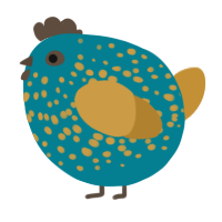 A sea and gold chicken with a speckle pattern