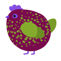 A wine and chartreuse chicken with a speckle pattern