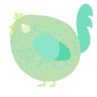 A gluppy and mint chicken with a speckle pattern