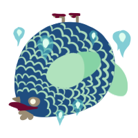 A ultramarine and mint chicken with a lace pattern