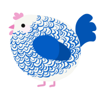 A white and ultramarine chicken with a double-lace pattern