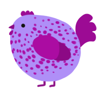 A lilac and plum chicken with a speckle pattern