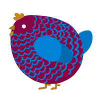 A maroon and sapphire chicken with a lace pattern