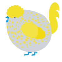 A mist and yellow chicken with a speckle pattern