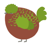 A russet and chartreuse chicken with a half-lace pattern