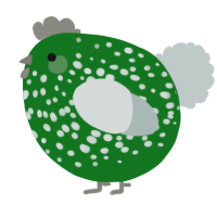 A leaf and silver chicken with a speckle pattern
