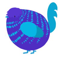 A indigo and cerulean chicken with a bar pattern